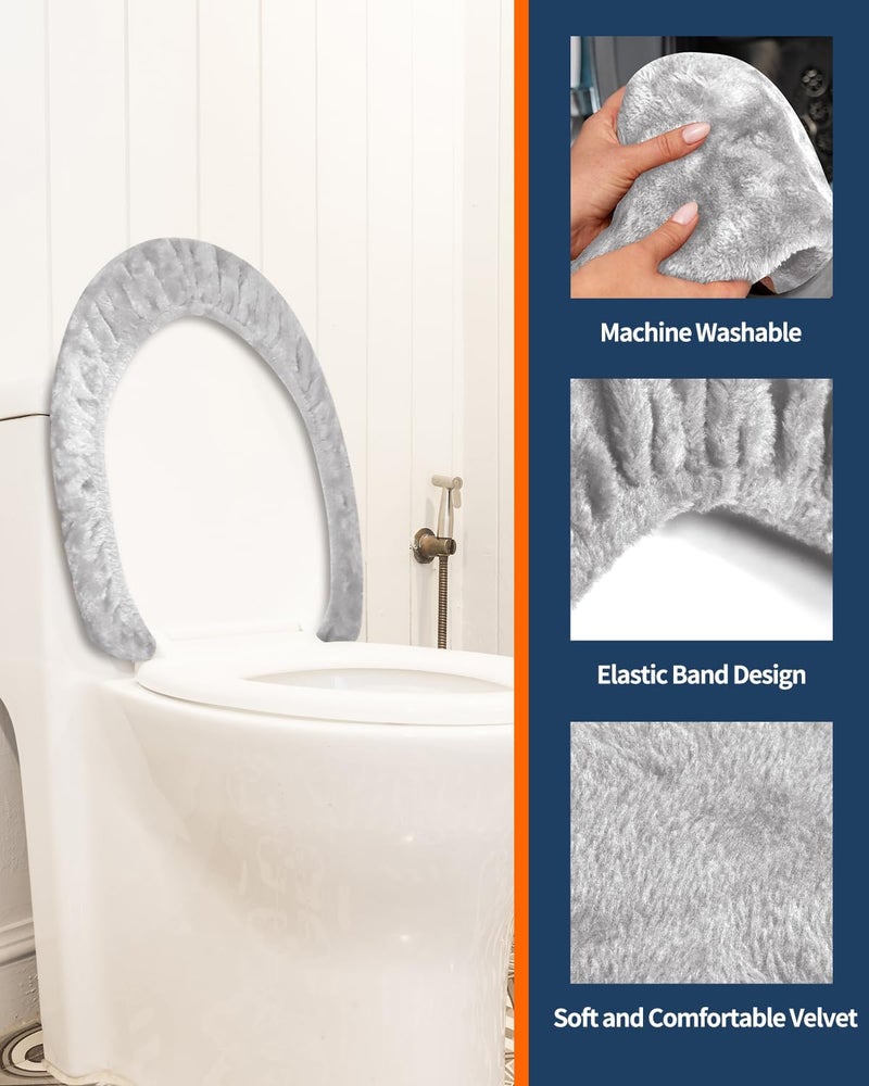 Aecsze Microfiber Toilet Lid Cover, Soft Velvet Toilet Cover; Absorbent, Machine Washable, Comfortable, Durable Adjustable Toilet Seat Cover Fits Most Toilet Lids (Light Gray) - Image 4